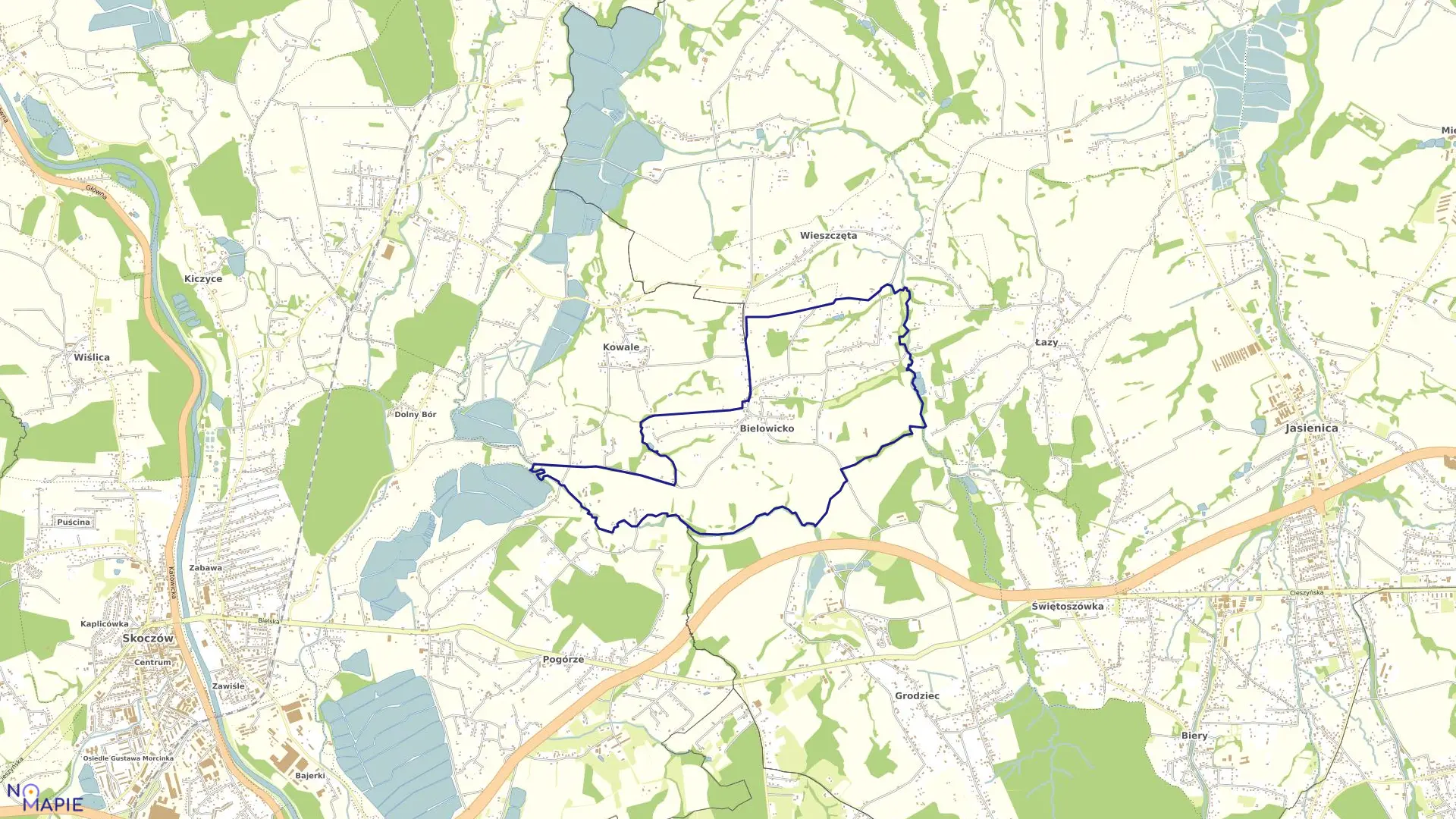 Mapa obrębu BIELOWICKO w gminie Jasienica