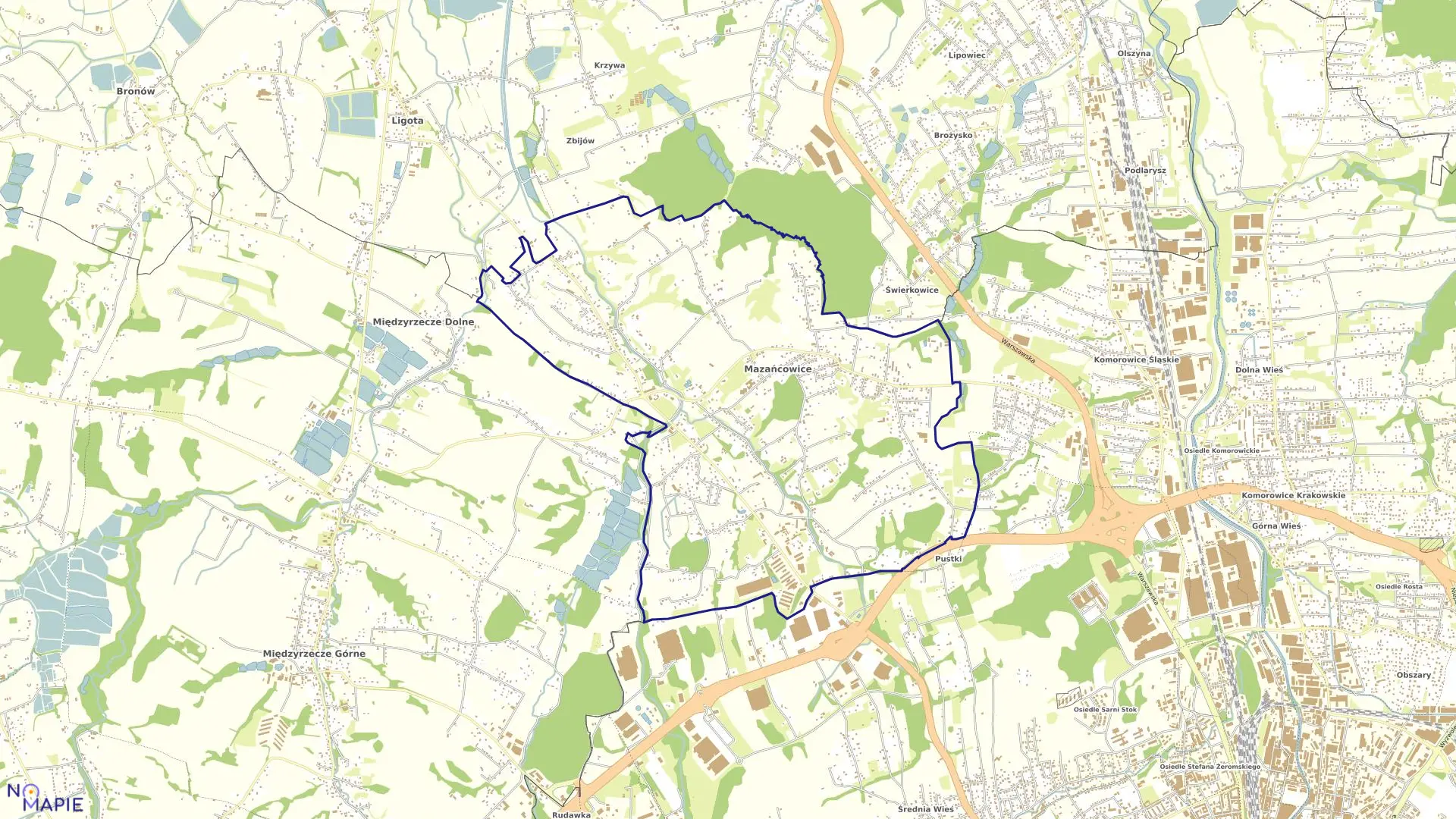 Mapa obrębu MAZAŃCOWICE w gminie Jasienica