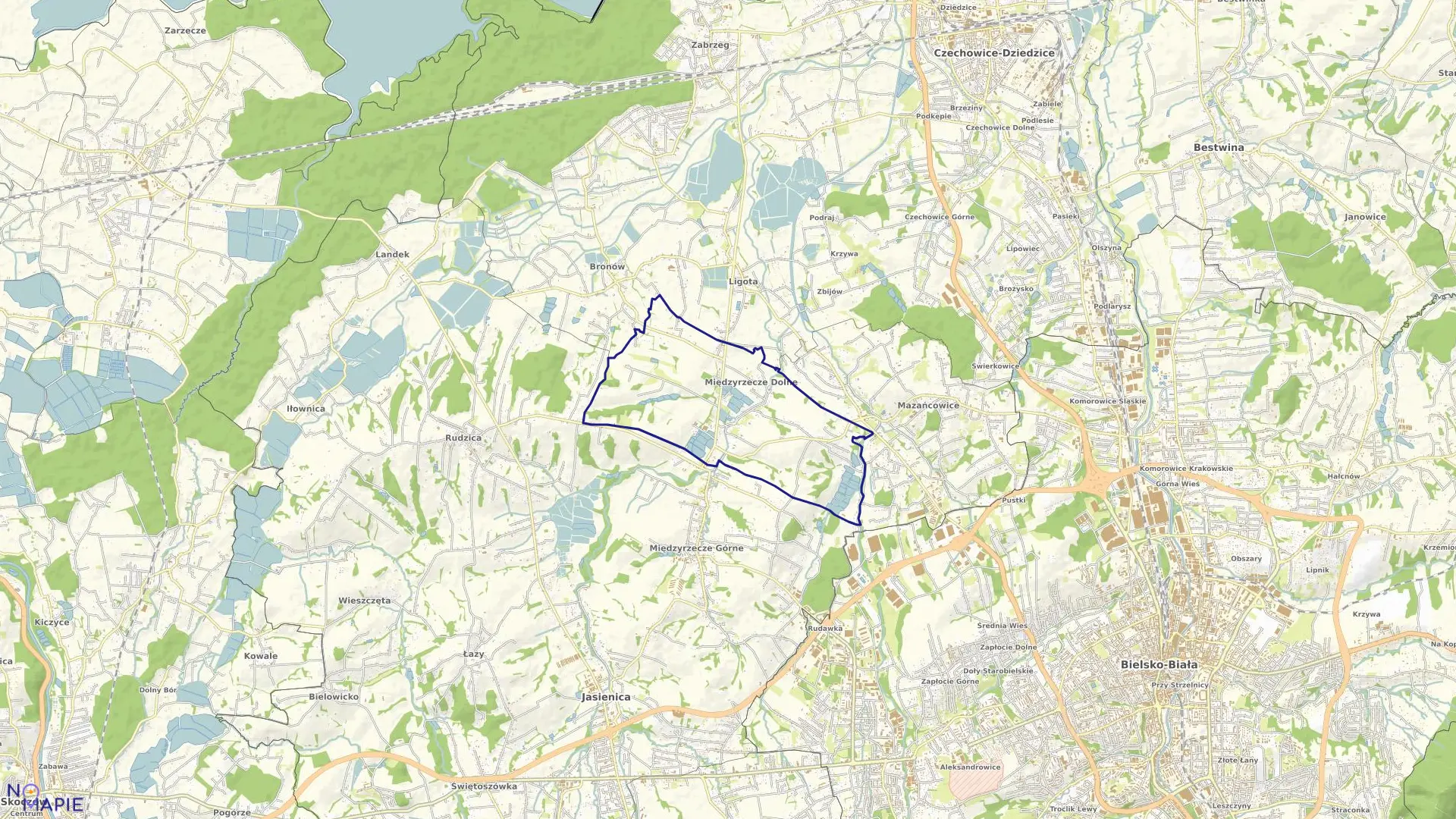 Mapa obrębu MIĘDZYRZECZE DOLNE w gminie Jasienica