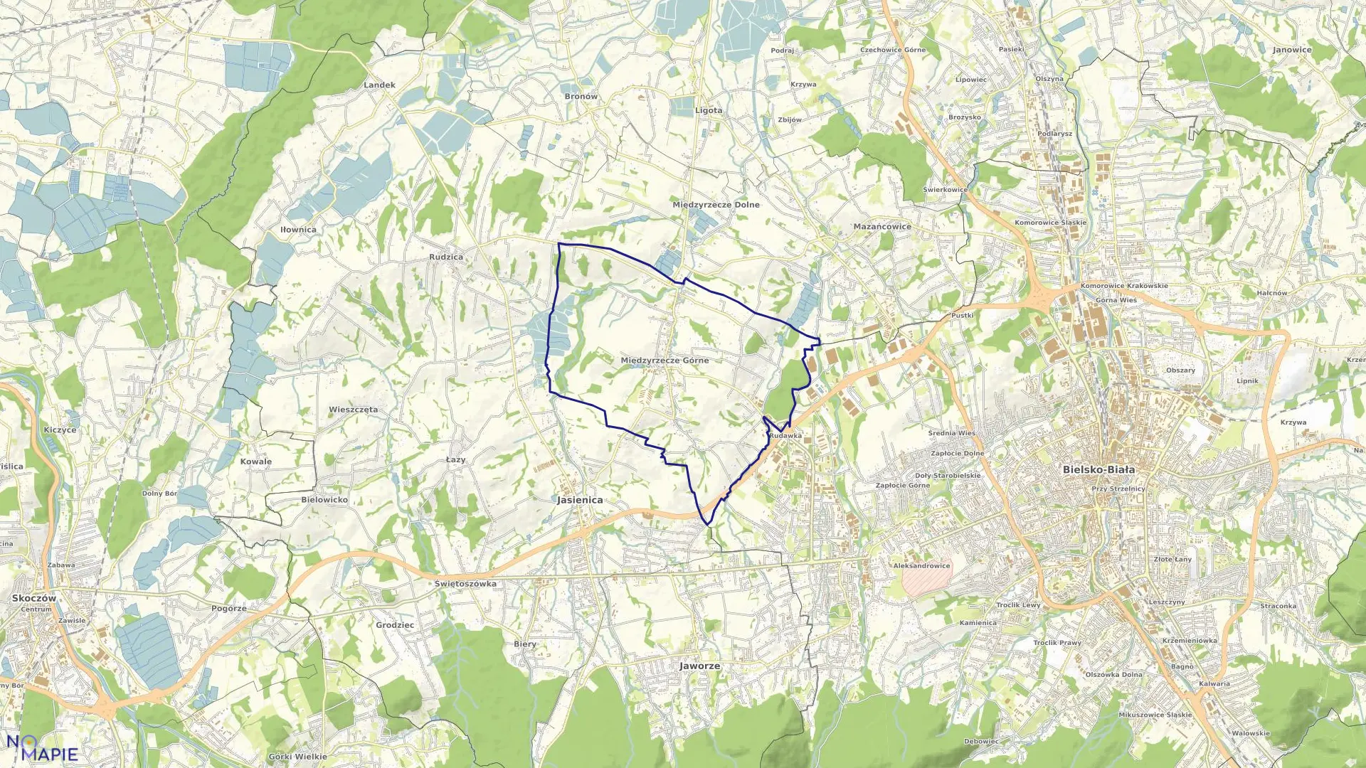 Mapa obrębu MIĘDZYRZECZE GÓRNE w gminie Jasienica