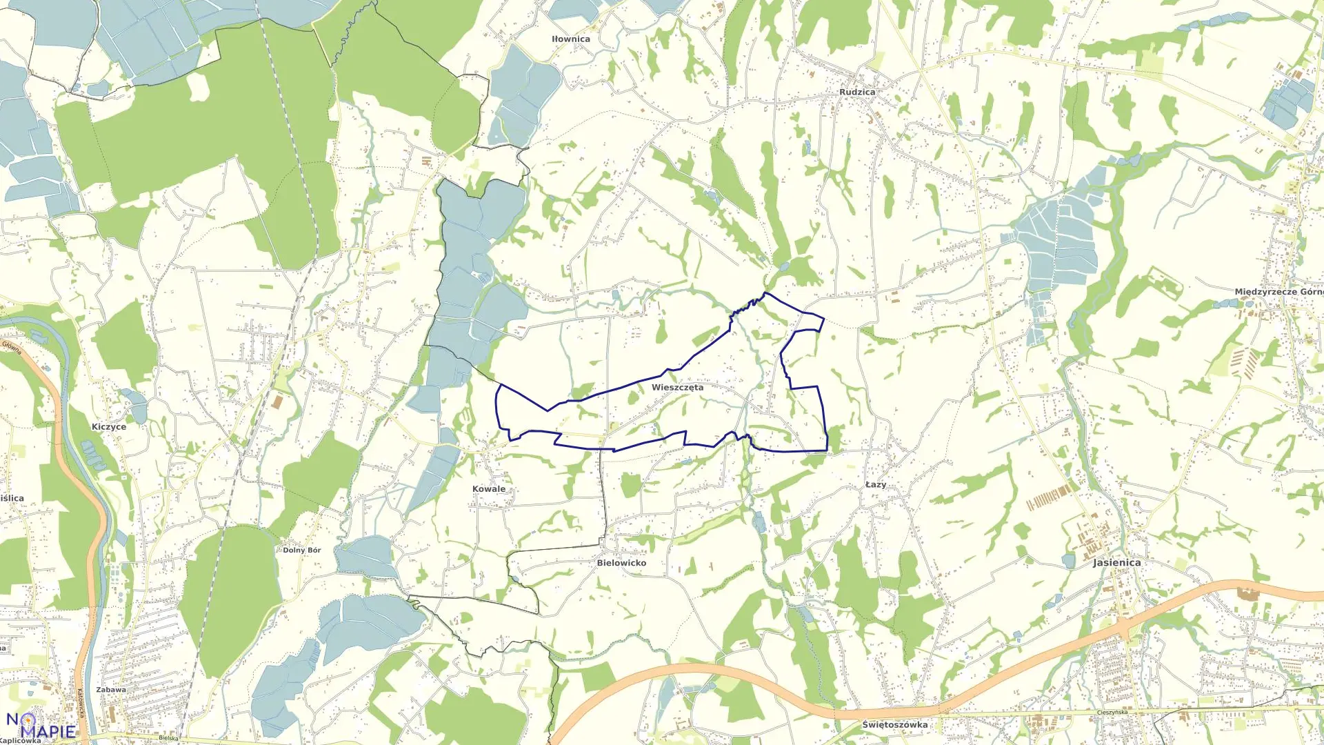 Mapa obrębu WIESZCZĘTA w gminie Jasienica